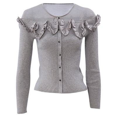 SOMSOM/索玛冬季新立体花朵针织衫网纱半透拼接长袖修身上衣