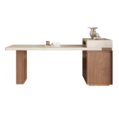 洞石下挂岩板岛台餐桌北欧小户型