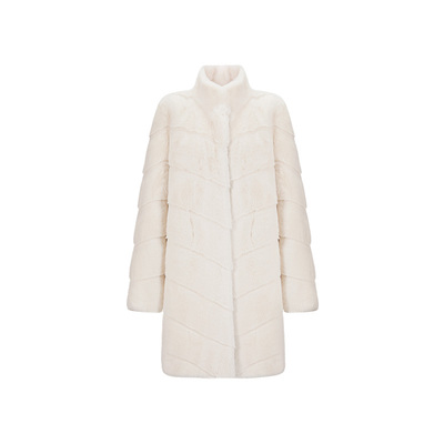 CHICHY米白色中长款环保皮草外套