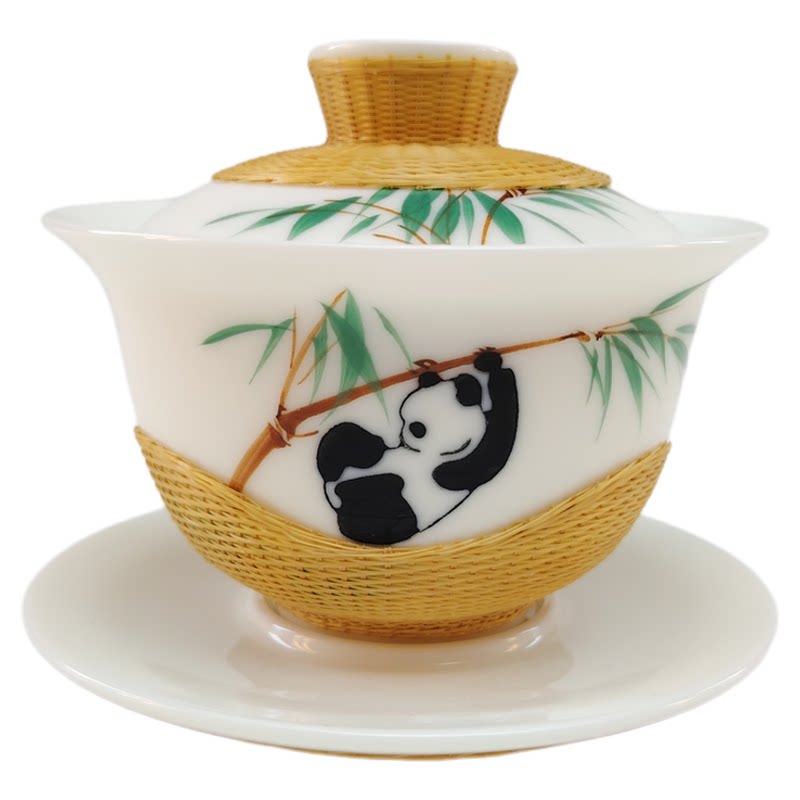 竹丝扣瓷盖碗茶具礼盒装