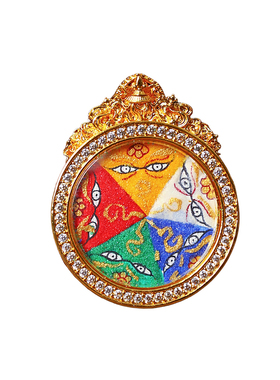 彩绘唐卡纯手工描绘五路财神法眼款吊坠男女款本命年唐卡挂坠饰品