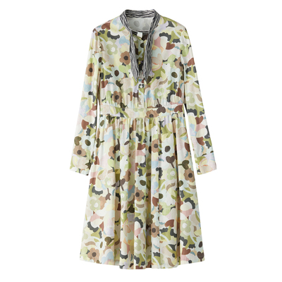 谜底2022冬季新款复古X型印花连衣裙时尚感领结设计长裙224ML1696