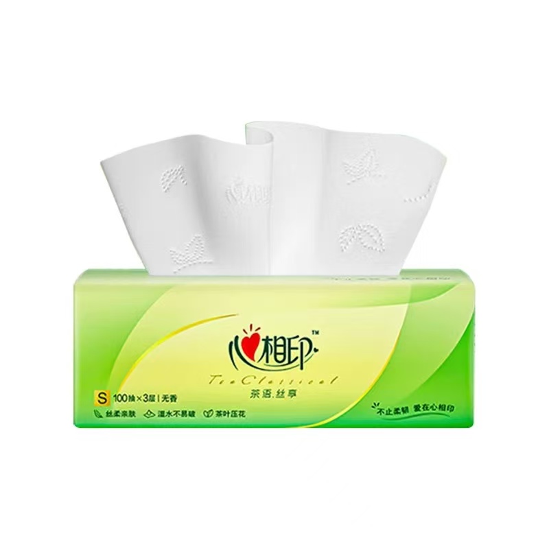 旅行洗漱心相印洗漱茶语丝享抽纸100抽3层原生木浆家用纸巾整箱装