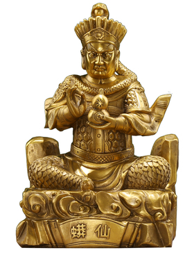 纯黄铜蟒太爷太奶保家神佛摆件