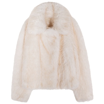 落落狷介白色短款环保皮草女