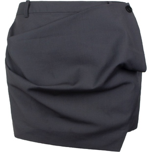 TMS STUDIO 包臀超短迷你裙侧扣装饰格纹羊毛半身裙