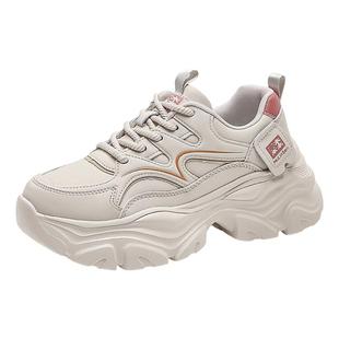 木林森真皮老爹鞋女秋冬2025新款皮面防水运动鞋百搭厚底增高女鞋