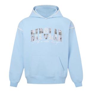 BIPOLAR灰色卫衣潮牌情侣重工蕾丝贴布上衣连帽美式街头宽松外套