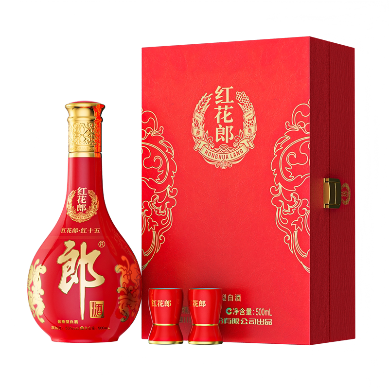 [甄选礼盒]郎酒 红花郎酒15单瓶礼盒装 53度酱香型白酒500mL