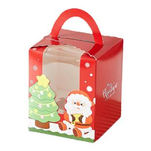 圣诞节纸杯蛋糕盒单 2/4/6粒手提马芬杯包装盒子透明蛋挞杯子礼盒