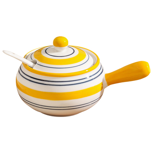 创意厨房带把手陶瓷盐罐猪油罐耐高温辣椒罐调味罐手柄甜品调料罐