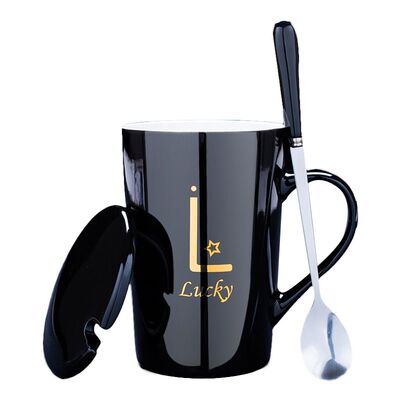 男女马克陶瓷喝茶带勺子情侣杯
