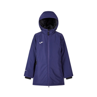 Joma荷马童装中长款厚棉服男女童秋冬款防风保暖连帽运动服外套