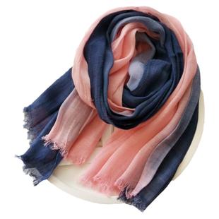 新款棉麻亚麻围巾丝巾秋冬旅游渐变拼色女纱巾韩版淑女竹节纱披肩