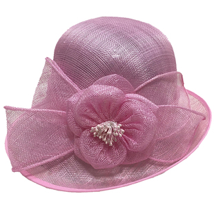 英伦复古端帽子女夏天优雅花朵亚麻纱帽遮阳帽复古宽檐卷边礼帽