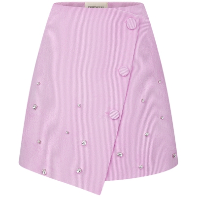 宝姿PORTSPURE女装经典尤莱特水钻粉紫设计感A字半身短裙