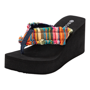 宝人厚底夹脚人字拖女外穿2025新款夏季增高坡跟海边沙滩时尚凉鞋