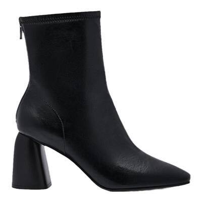 PEDRO短靴新款女鞋小方头粗跟拉链弹力瘦瘦靴PW1-16760014