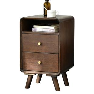 家逸实木床头柜家用小型卧室床边置物柜中古风床头储物柜收纳边柜