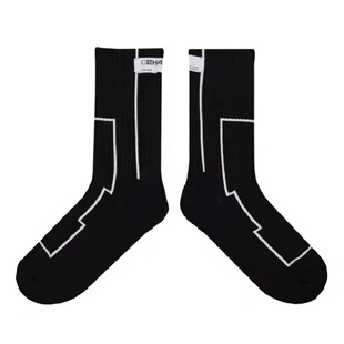C2H4 19FW袜子几何线潮袜工业机能高街风个性纯棉运动男女中筒袜