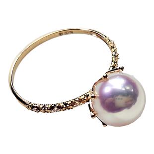 镜面极光天女日本akoya天然海水珍珠戒指18K金简约精致正圆小灯泡