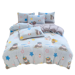 牛奶绒被套四件套纯色床笠款150x200x230床单水洗棉单件床单保暖