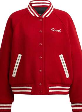 COACH/蔻驰奥莱女士含羊毛VARSITY 夹克外套棒球服冬季红色休闲