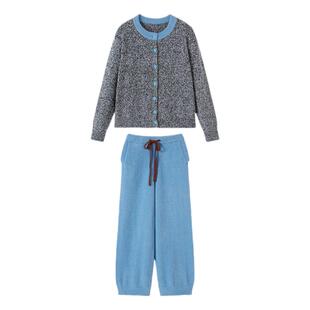 AR杂点半边绒开衫可外穿家居服套装秋冬保暖睡衣2026年新款女拼色