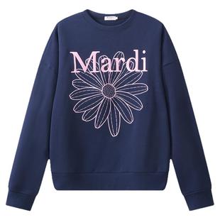 MARDI小雏菊卫衣女款刺绣圆领套头新款休闲百搭宽松上衣藤蓝少女
