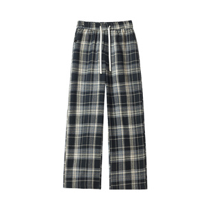 it：fivecm美式复古红格子直筒裤男女春秋季潮牌宽松阔腿休闲长裤