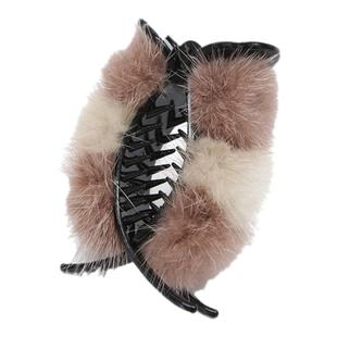 秋冬水貂毛大发夹后脑勺抓夹韩国优雅气质发抓丸子头夹头发的夹子