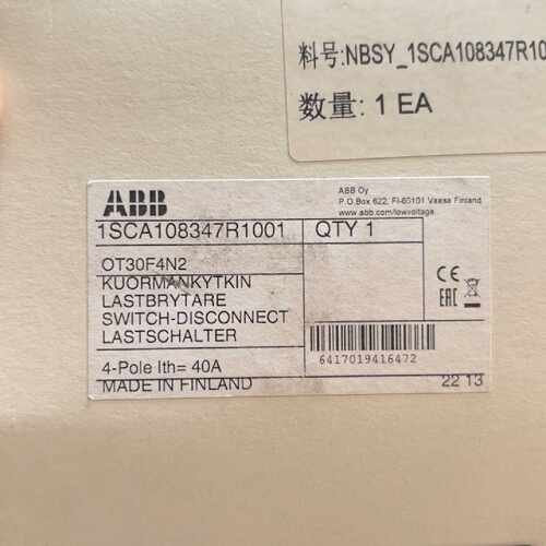 议价-芬兰隔离开关 OT30F4N2，4Pole 40A