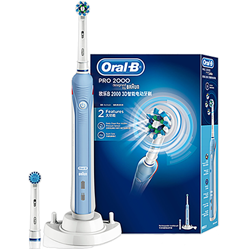 OralB/欧乐B成人圆头3D声波旋转电动牙刷P2000敏感清洁型刷头