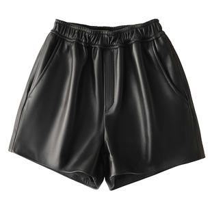 真皮短裤女秋冬2025年新款绵羊皮宽松阔腿显瘦高腰皮短裤纯皮外穿