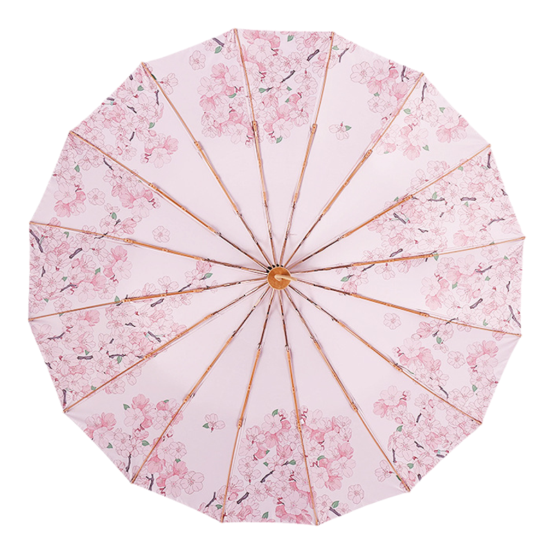 新国风16骨原木金杆彩胶晴雨伞