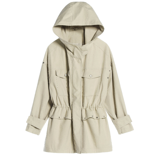 2024秋冬百搭加棉加厚中长款风衣女装宽松收腰短外套显瘦连帽上衣