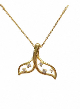 17916系列鲸鱼尾项链女纯银镀18K黄金色镶钻镂空锁骨链气质时尚潮