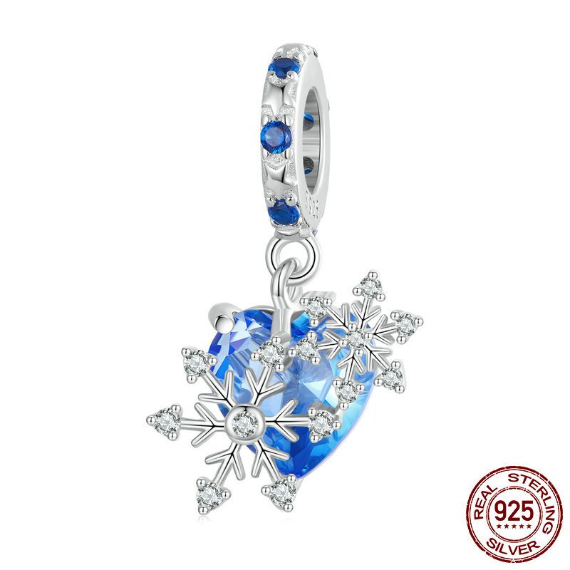 s925纯银雪花爱心吊珠手链