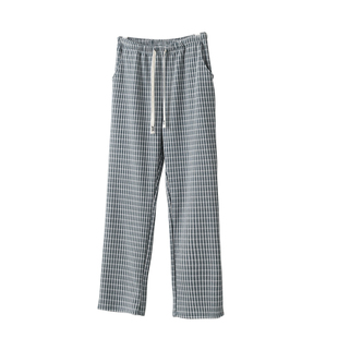 德绒格子家居裤秋冬睡裤女宽松加绒加厚阔腿裤休闲宽松大码直筒裤