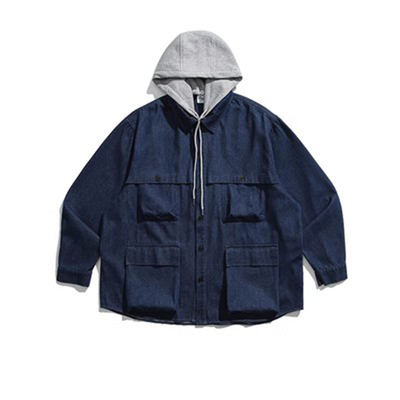 长袖牛仔休闲外套假两件复古宽松