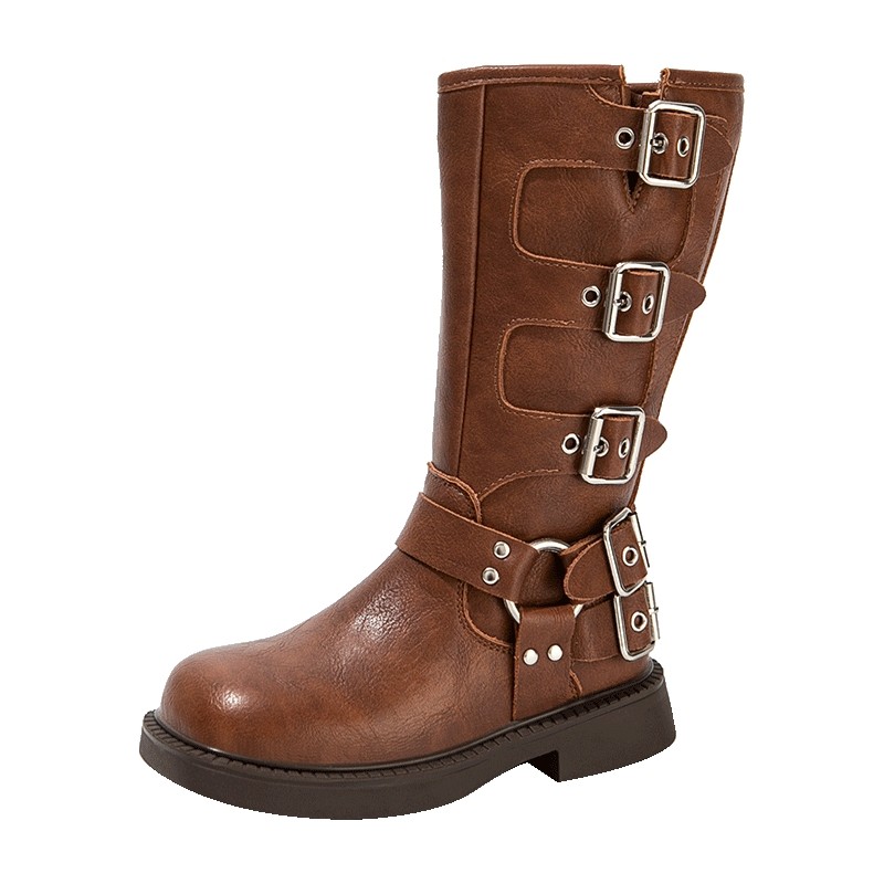 女童靴子儿童长筒长靴2025新款秋冬季加绒公主美拉德高筒马丁皮靴