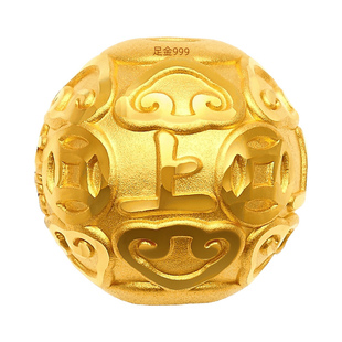 黄金上上签大吉转运珠 足金999中国传统如意纹金珠手链隔珠