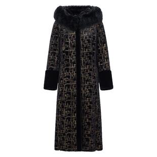 马天奴2025冬季新款黑色狐狸毛连帽长款大衣外套毛绒一体仿皮草女