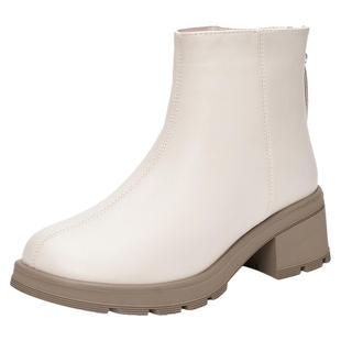 大东白色加绒短靴女款2025新款秋冬靴子英伦风瘦瘦靴切尔西靴女靴