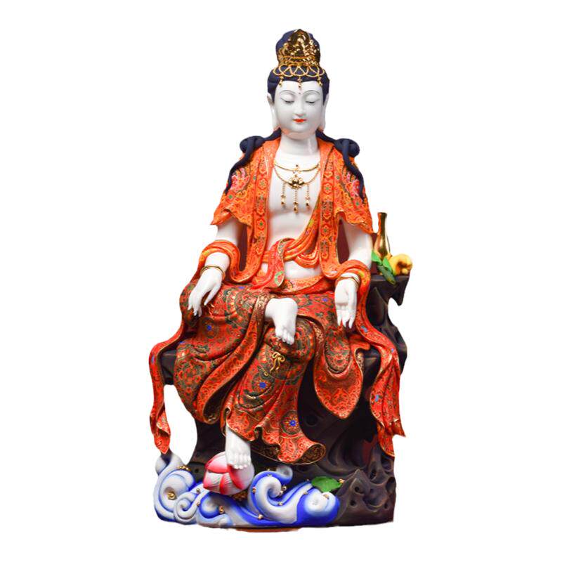 戴玉堂陶瓷摆件《极彩自在水月观音菩萨像》林建平佛像装饰艺术品