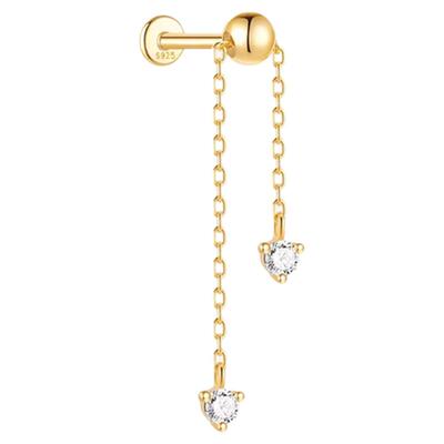 925镀金高低锆石平底耳钉不硌耳