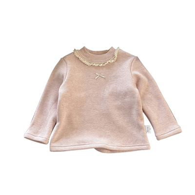 女童秋冬加绒打底衫洋气百搭女宝韩版花边领长袖T恤a类婴幼儿衣服