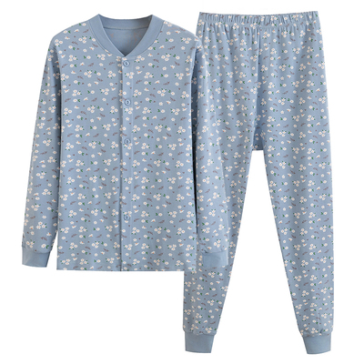 中老年女纯棉开衫秋衣秋裤套装