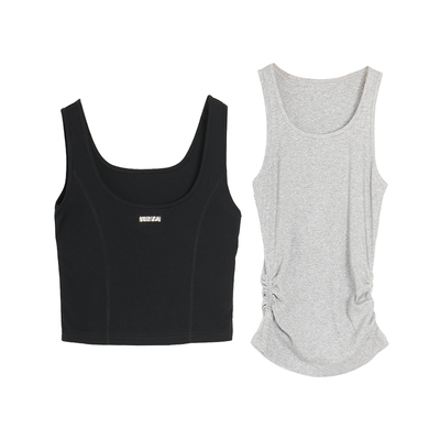 西町村屋修身无袖T恤套装女装夏季新款休闲撞色两件套AB9602003