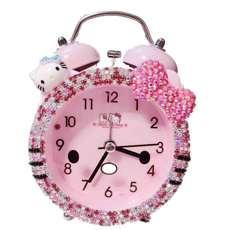 静音可爱男孩女孩创意卡通闹钟学生用儿童专用床头闪钻个性懒人